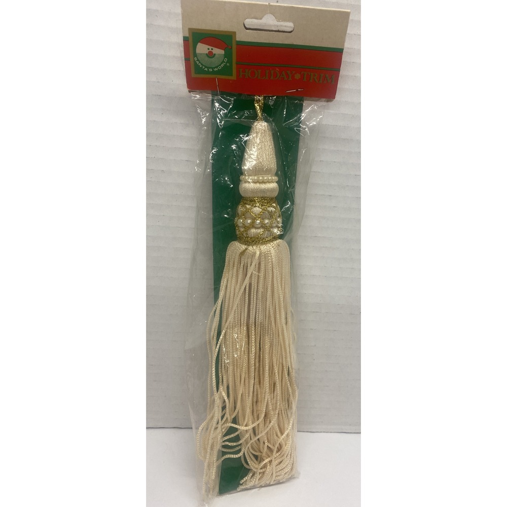 Vintage Kurt Adler Satin Ivory Gold Tassel Christmas Ornament New in package 9"